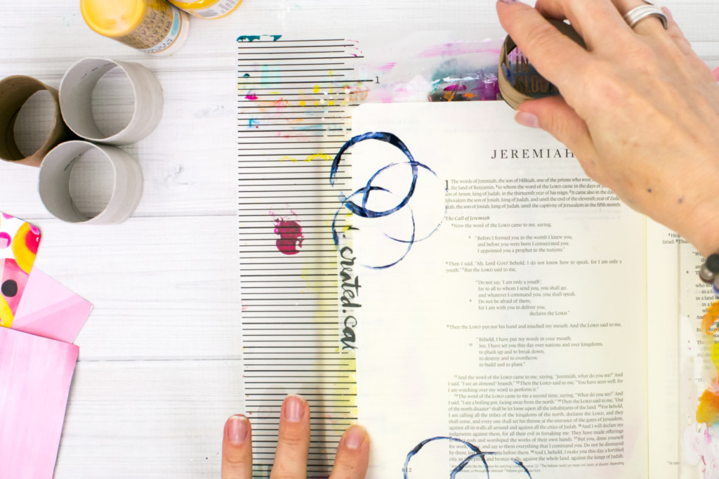 Mixed Media Bible Journaling Tutorial by Amy Bruce | Known - Fun with Acrylics and Cardboard Rolls