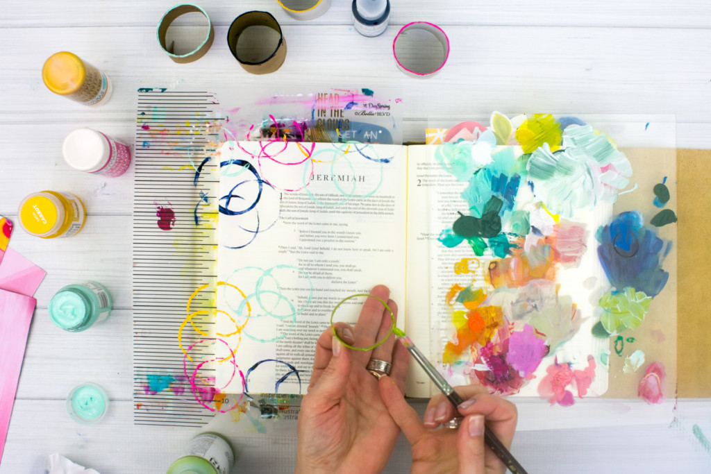 Mixed Media Bible Journaling Tutorial by Amy Bruce | Known - Fun with Acrylics and Cardboard Rolls