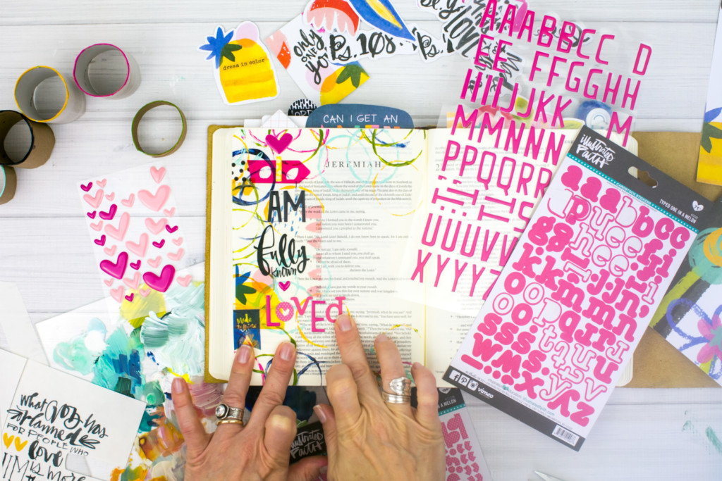 Mixed Media Bible Journaling Tutorial by Amy Bruce | Known - Fun with Acrylics and Cardboard Rolls