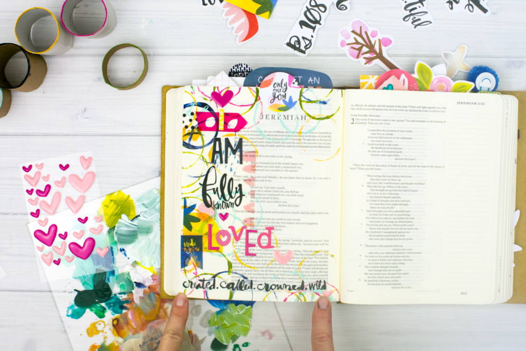Mixed Media Bible Journaling Tutorial by Amy Bruce | Known - Fun with Acrylics and Cardboard Rolls