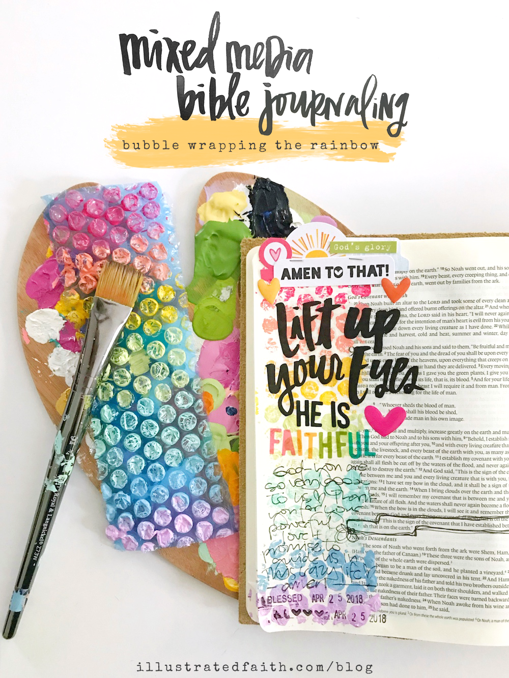 Mixed Media Bible Journaling Tutorial by April Crosier | Bubble Wrapping the Rainbow | Genesis 9
