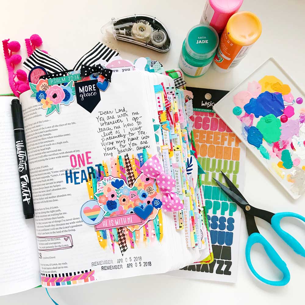 Mixed Media Print and Pray Bible Journaling by Cristin Howell using digital printables | One Heart