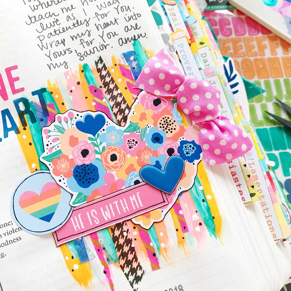Mixed Media Print and Pray Bible Journaling by Cristin Howell using digital printables | One Heart