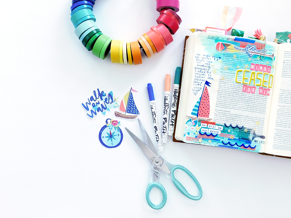 Print & Pray Hybrid Bible Journaling by Elaine Davis using digital printables | Rough Waters