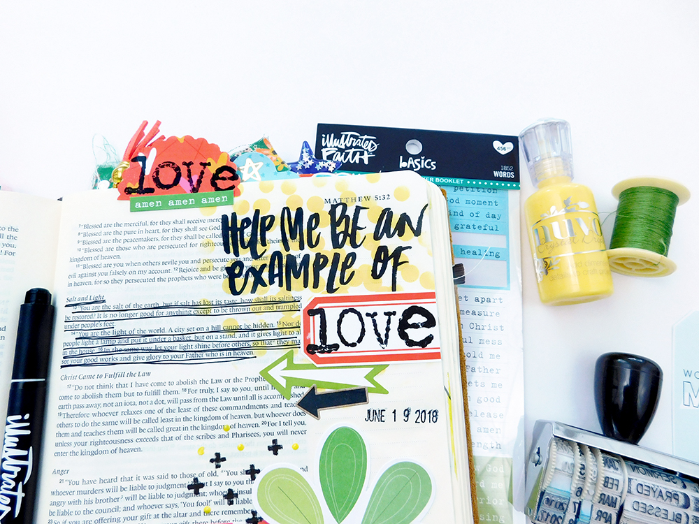 Print & Pray Hybrid Bible Journaling by Elaine Davis using digital printables | Example of Love