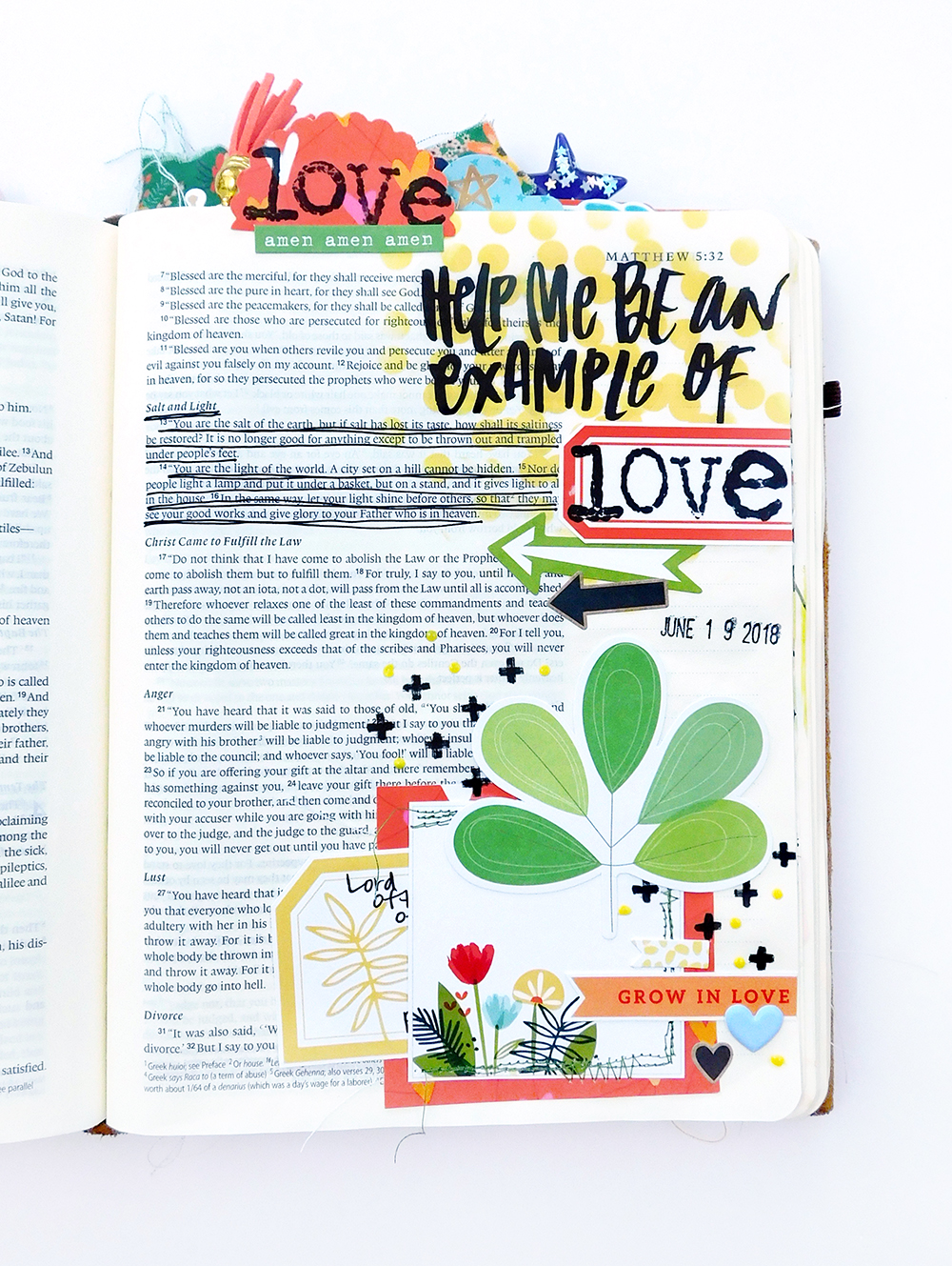 Print & Pray Hybrid Bible Journaling by Elaine Davis using digital printables | Example of Love