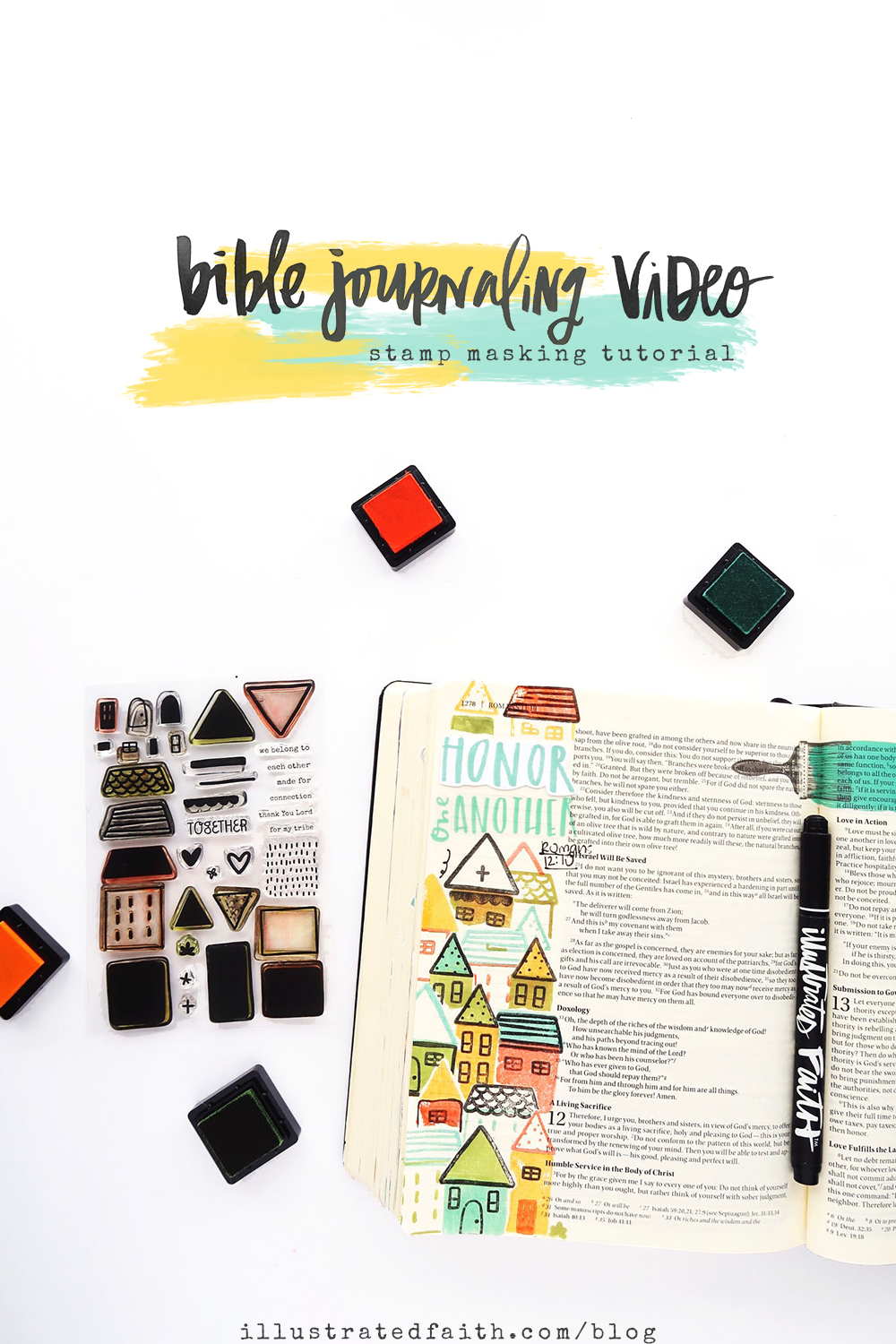 bible journaling process video and tutorial by Jillian aka Hello Jillsky | stamp masking | Stronger Together devotional kit