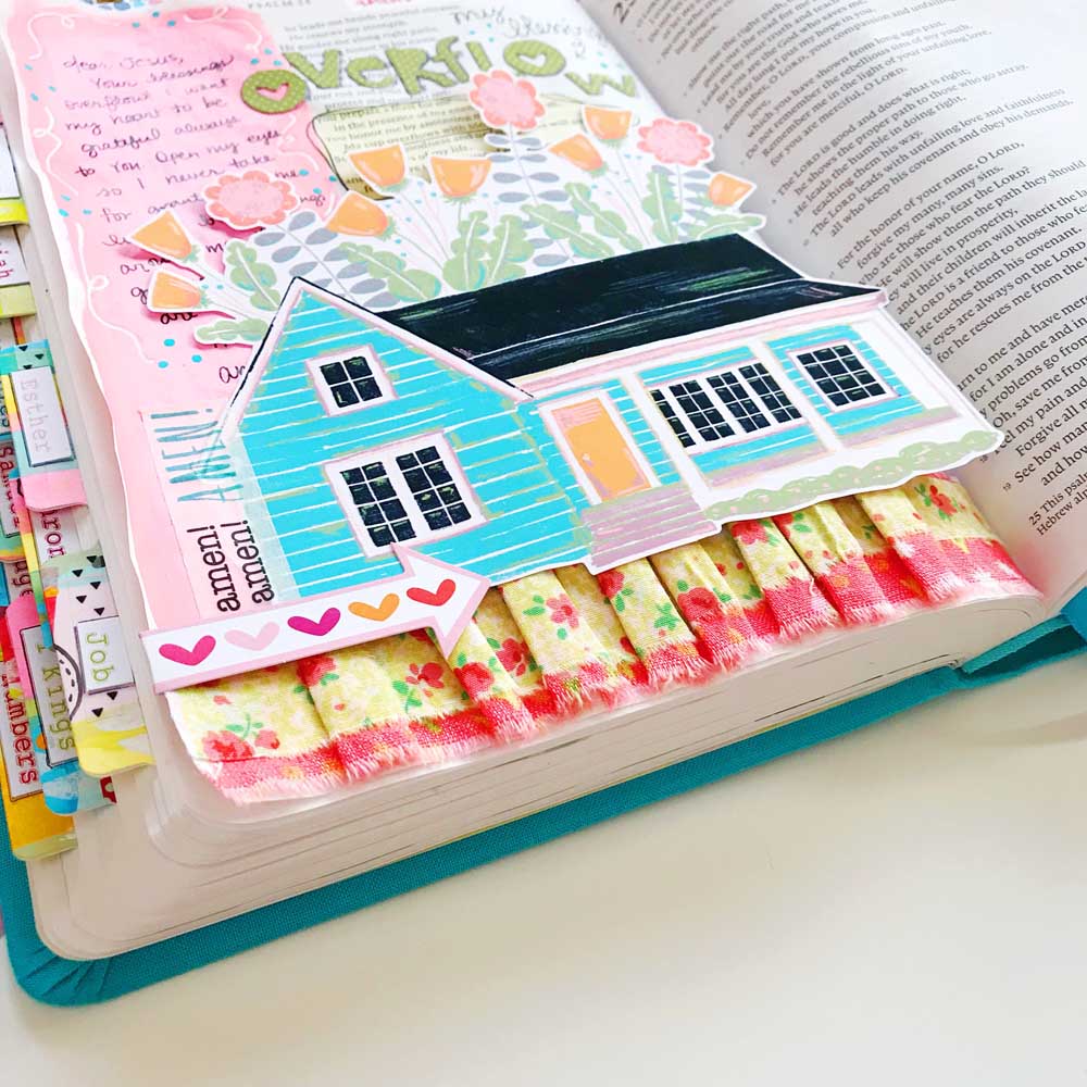 Mixed Media Print and Pray Bible Journaling Tutorial by Cristin Howell using Print & Pray digital printables | Mod Podge and Fabric Ribbons | My Blessings Overflow