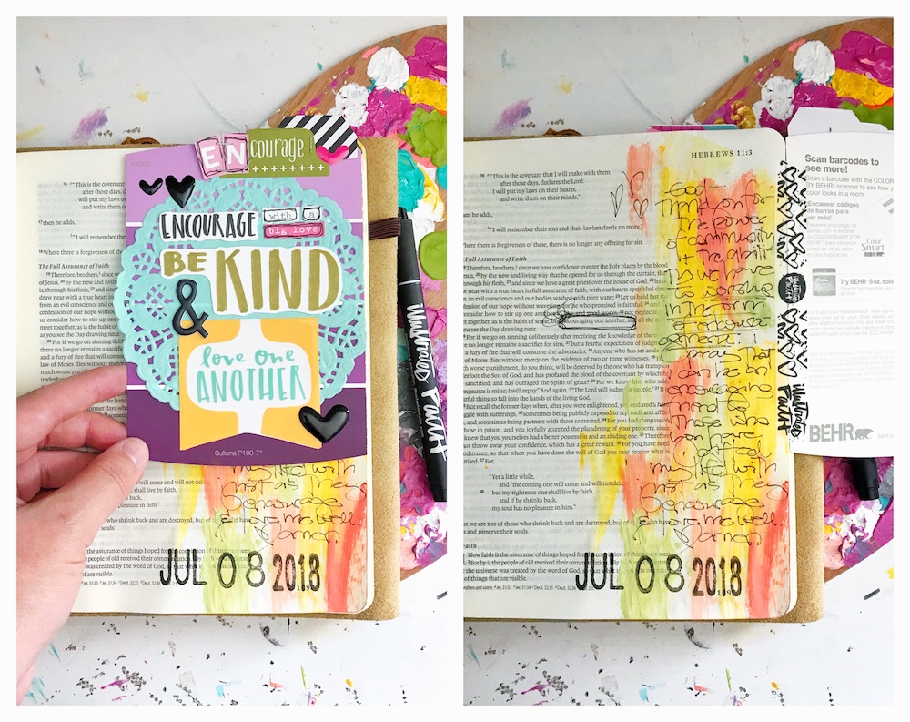 Bible Journaling - Layered Tip-In Technique by April Crosier | Encouraging One Another | Hebrews 10:25