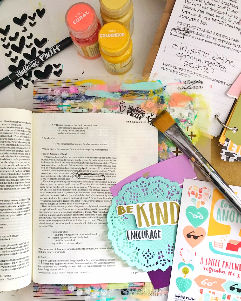 Bible Journaling - Layered Tip-In Technique by April Crosier | Encouraging One Another | Hebrews 10:25