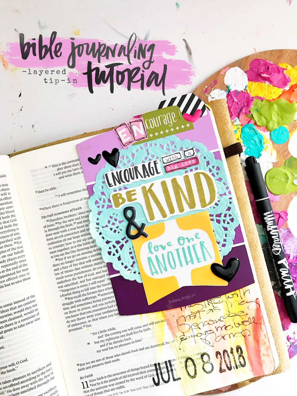 Bible Journaling - Layered Tip-In Technique by April Crosier | Encouraging One Another | Hebrews 10:25