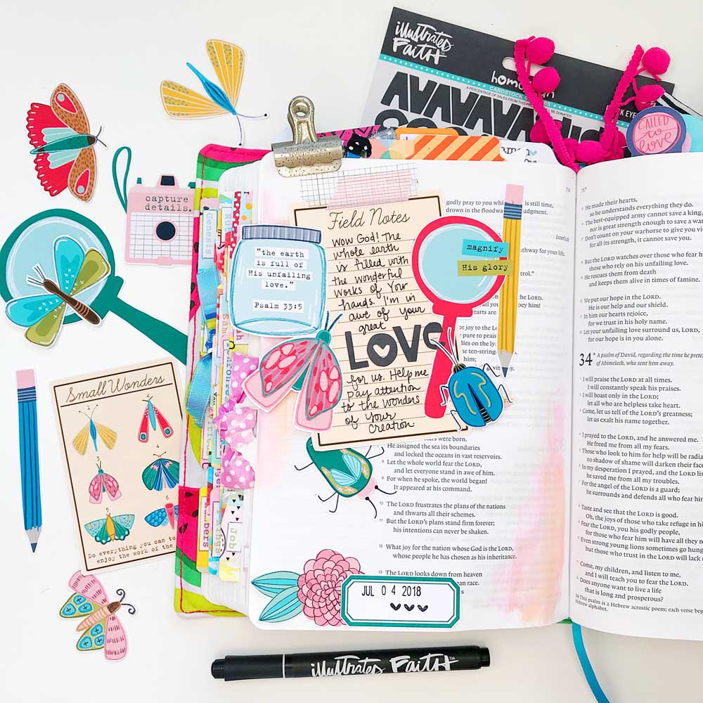 Hybrid Print and Pray Bible Journaling by Cristin Howell | Unfailing Love | Psalm 33:5
