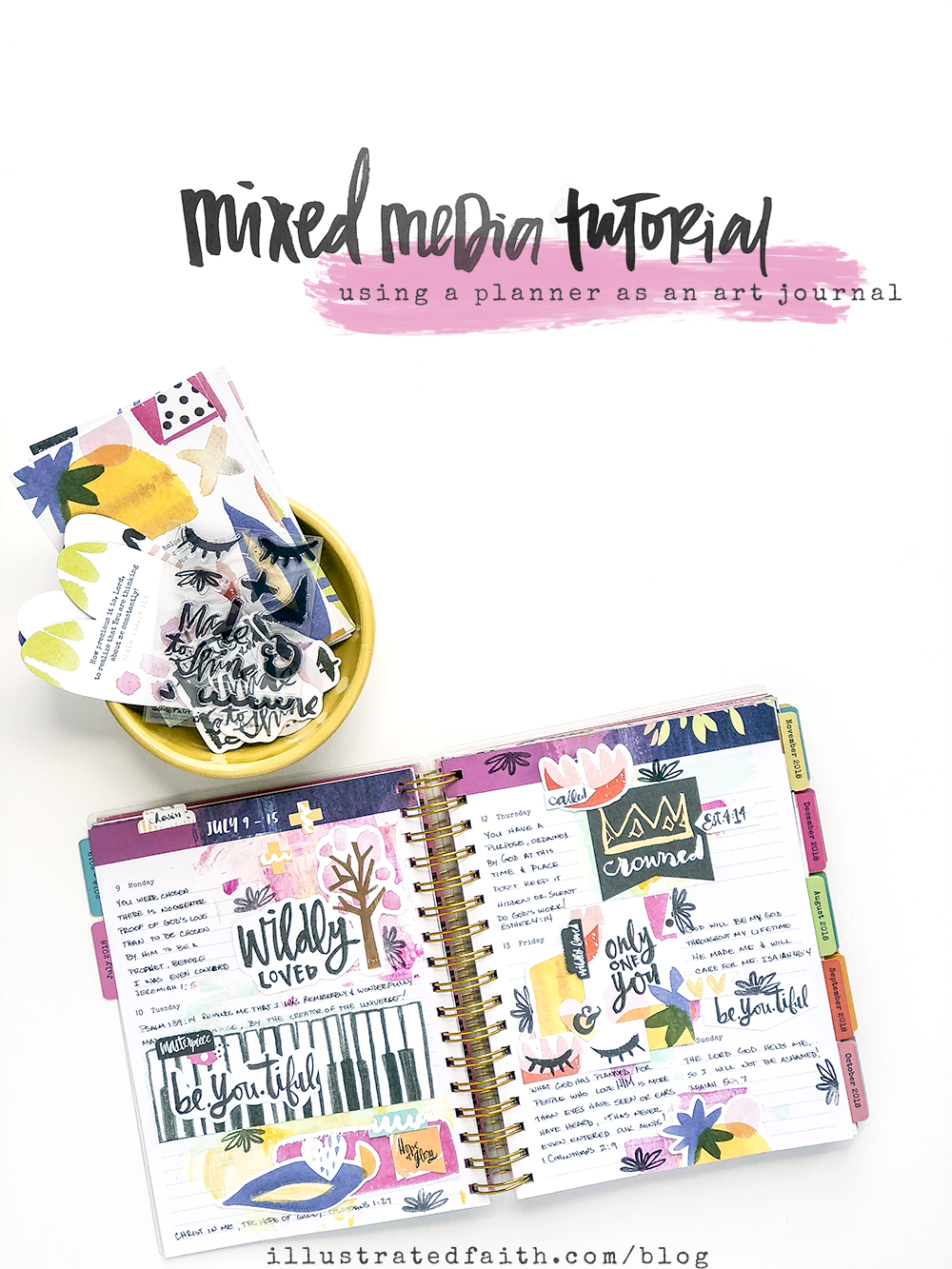Mixed Media Tutorial by Heather Greenwood - Using a Planner as an Art Journal | Let's Go Through Our Leftover Devotional Kit Supplies