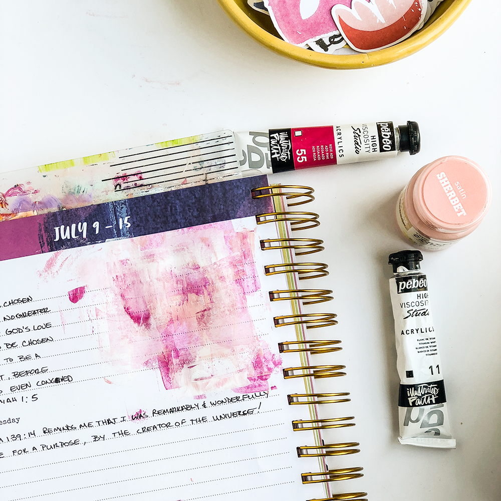 Mixed Media Tutorial by Heather Greenwood - Using a Planner as an Art Journal | Let's Go Through Our Leftover Devotional Kit Supplies