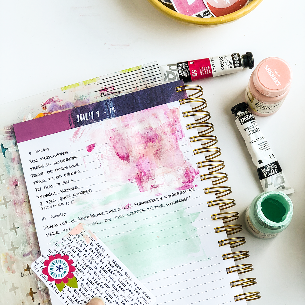 Mixed Media Tutorial by Heather Greenwood - Using a Planner as an Art Journal | Let's Go Through Our Leftover Devotional Kit Supplies