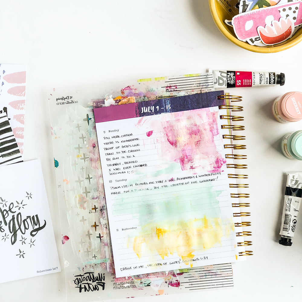 Mixed Media Tutorial by Heather Greenwood - Using a Planner as an Art Journal | Let's Go Through Our Leftover Devotional Kit Supplies