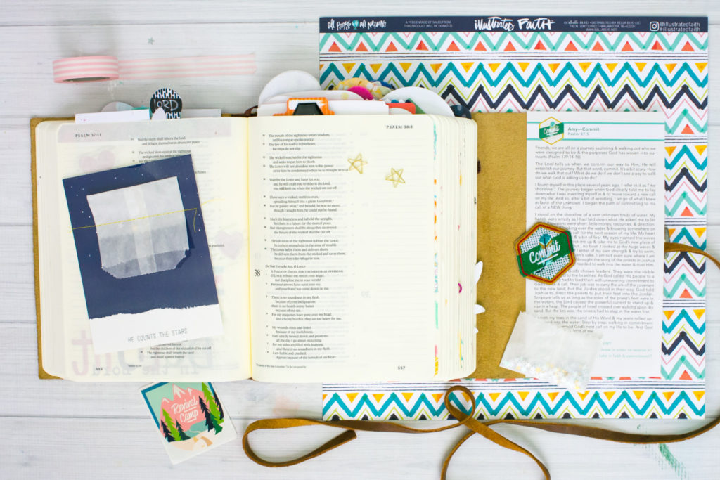 Mixed Media Bible Journaling Tutorial by Amy Bruce | Revival Camp - Commit - Psalm 37:23-24 | Paper and Scissors