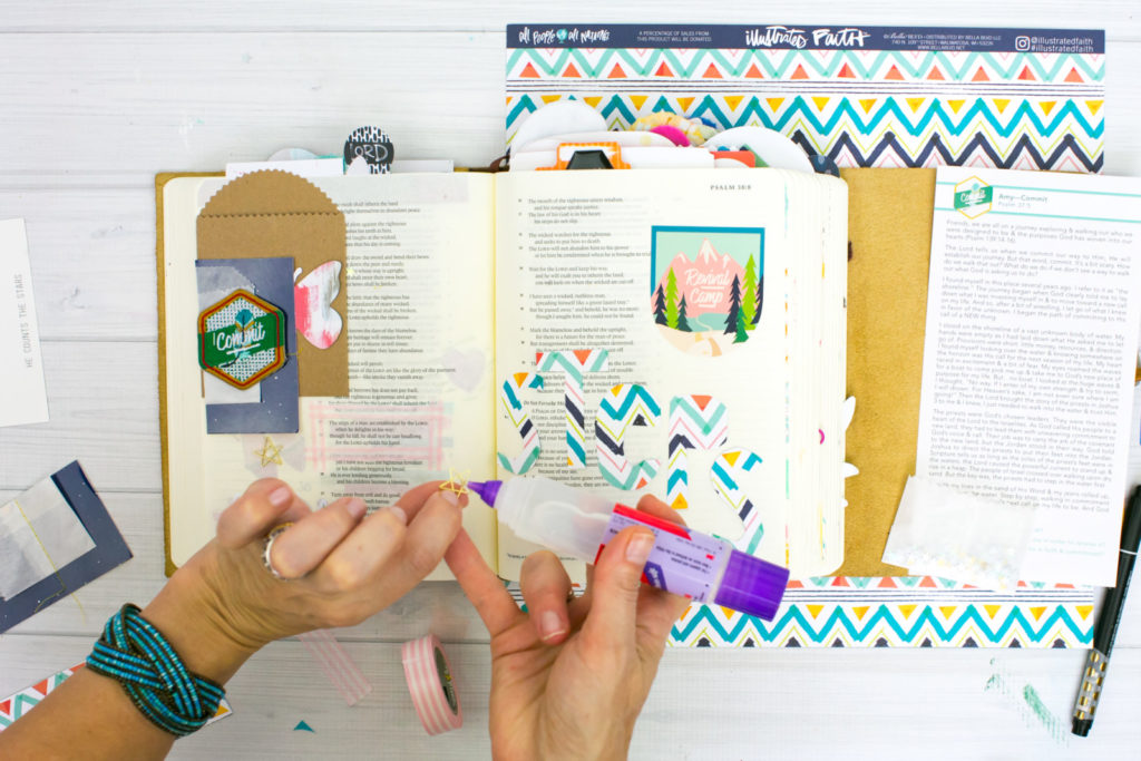 Mixed Media Bible Journaling Tutorial by Amy Bruce | Revival Camp - Commit - Psalm 37:23-24 | Paper and Scissors
