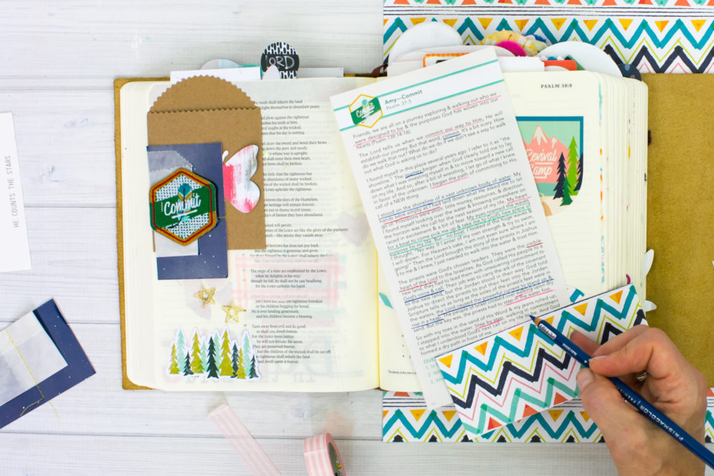 Mixed Media Bible Journaling Tutorial by Amy Bruce | Revival Camp - Commit - Psalm 37:23-24 | Paper and Scissors