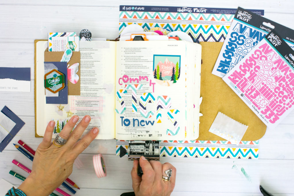 Mixed Media Bible Journaling Tutorial by Amy Bruce | Revival Camp - Commit - Psalm 37:23-24 | Paper and Scissors