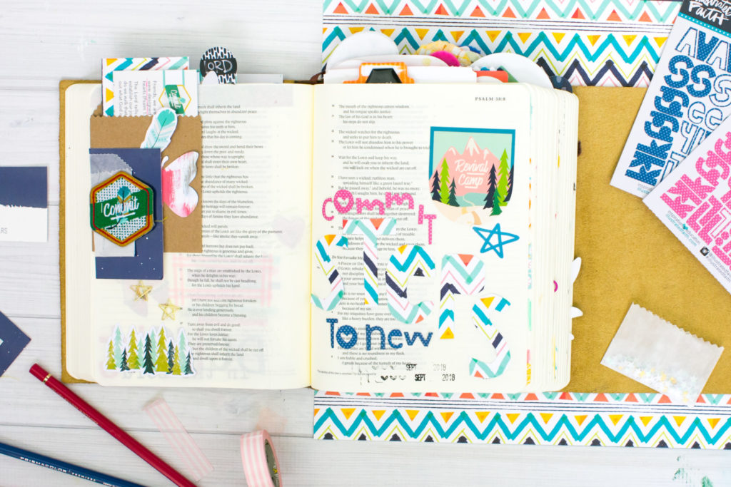 Mixed Media Bible Journaling Tutorial by Amy Bruce | Revival Camp - Commit - Psalm 37:23-24 | Paper and Scissors