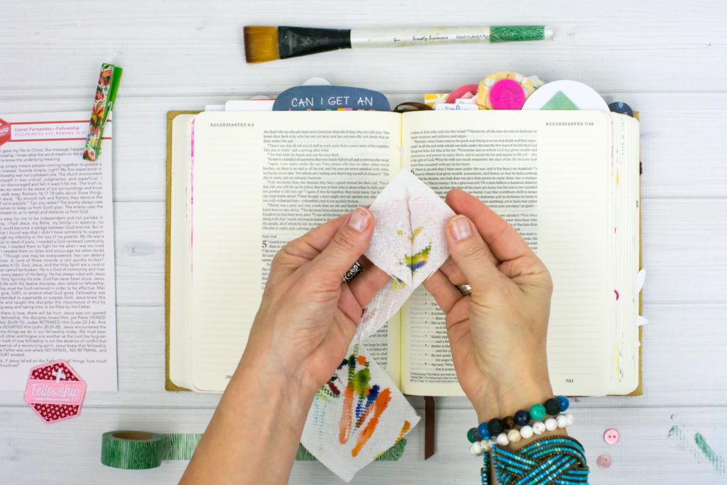 Mixed Media Bible Journaling Tutorial by Amy Bruce | Community and Fellowship | Paper Towel Brush Scraps | Revival Camp