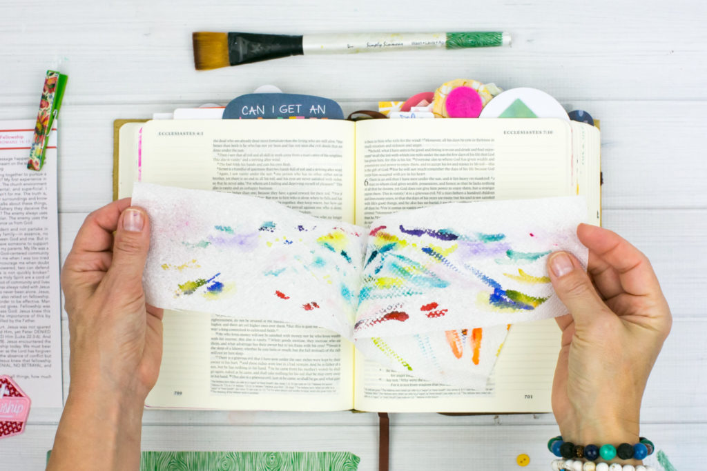 Mixed Media Bible Journaling Tutorial by Amy Bruce | Community and Fellowship | Paper Towel Brush Scraps | Revival Camp