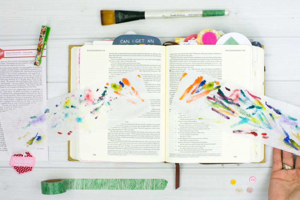 Mixed Media Bible Journaling Tutorial by Amy Bruce | Community and Fellowship | Paper Towel Brush Scraps | Revival Camp