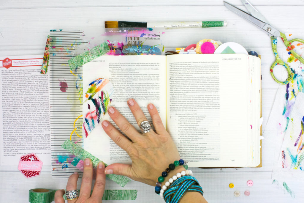 Mixed Media Bible Journaling Tutorial by Amy Bruce | Community and Fellowship | Paper Towel Brush Scraps | Revival Camp