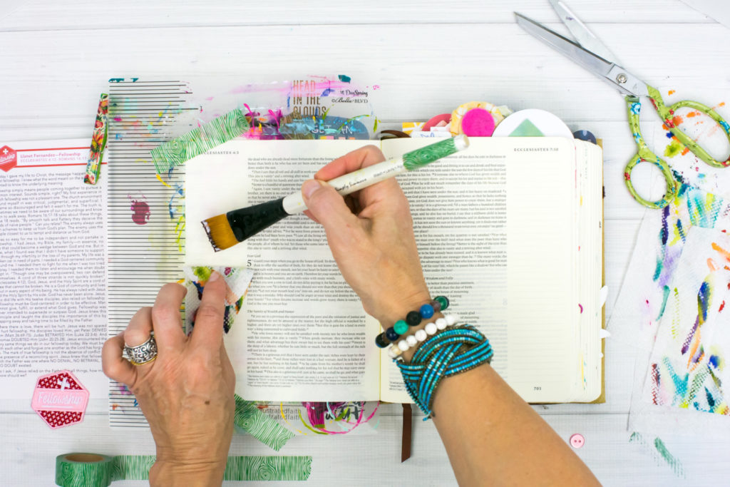 Mixed Media Bible Journaling Tutorial by Amy Bruce | Community and Fellowship | Paper Towel Brush Scraps | Revival Camp
