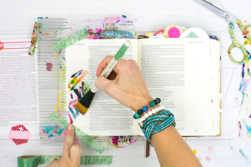 Mixed Media Bible Journaling Tutorial by Amy Bruce | Community and Fellowship | Paper Towel Brush Scraps | Revival Camp