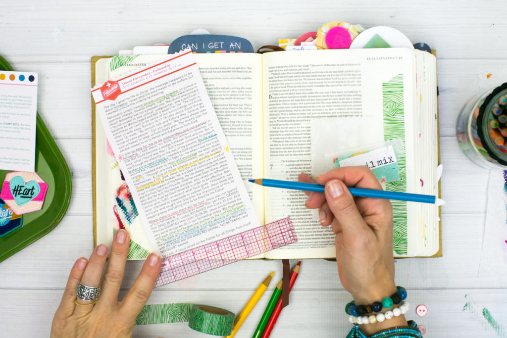 Mixed Media Bible Journaling Tutorial by Amy Bruce | Community and Fellowship | Paper Towel Brush Scraps | Revival Camp