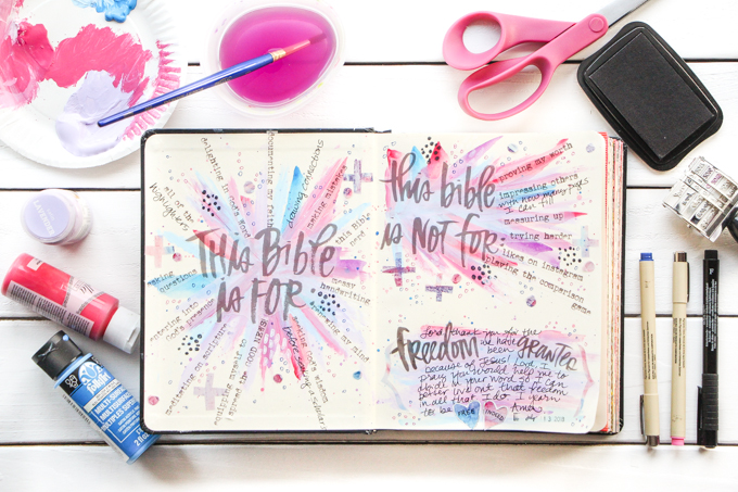 Permission Pages: Journaling Bible Process Video | Here's a glimpse at the NEW Permission Pages Devotional Kit by Lauren Lanker! Designed to support you in creating your own set of permission pages where you can boldly declare the permission you’ve been granted by God to be free–declaring what "This Bible is for" (asking questions and making mistakes) and what "This Bible is not for" (proving my worth or giving in to fear). Be inspired!