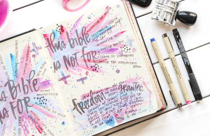Permission Pages: Journaling Bible Process Video | Here's a glimpse at the NEW Permission Pages Devotional Kit by Lauren Lanker! Designed to support you in creating your own set of permission pages where you can boldly declare the permission you’ve been granted by God to be free–declaring what "This Bible is for" (asking questions and making mistakes) and what "This Bible is not for" (proving my worth or giving in to fear). Be inspired!