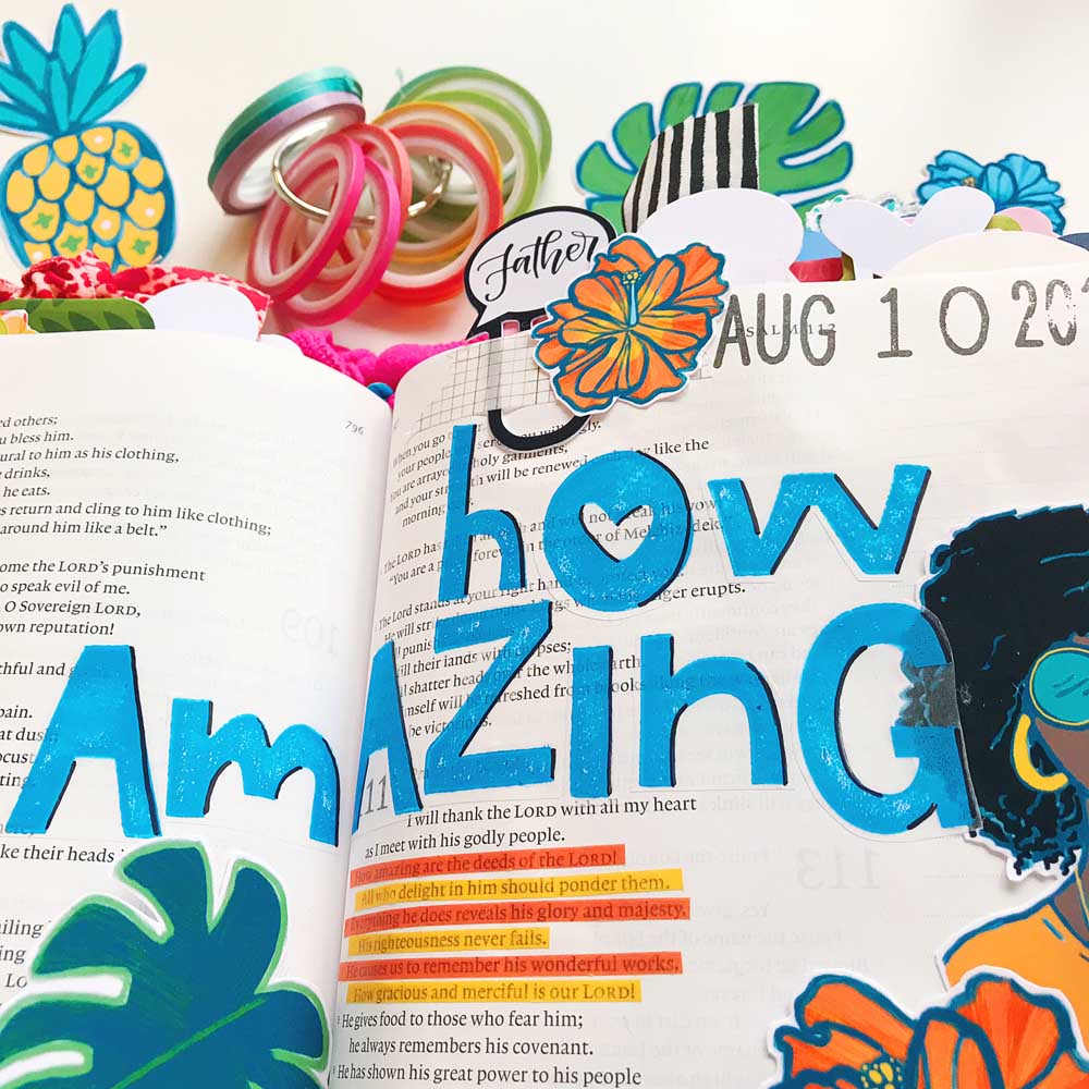 Print and Pray Mixed Media Hybrid Bible Journaling Tutorial by Cristin Howell | Stamping on Clear Sticker Sheets