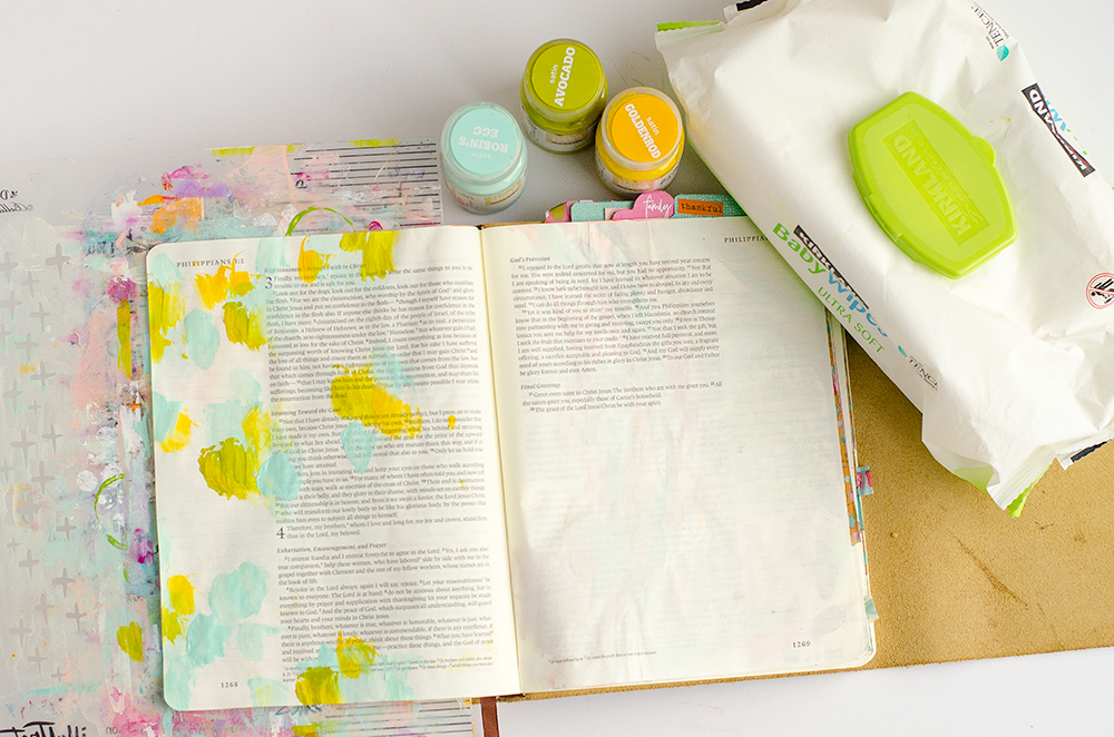 mixed media Bible journaling tutorial by Heather Greenwood | Heather's go-to recipe for Bible journaling | Revival Camp 2018 - Prayer | Philippians 4:6-7