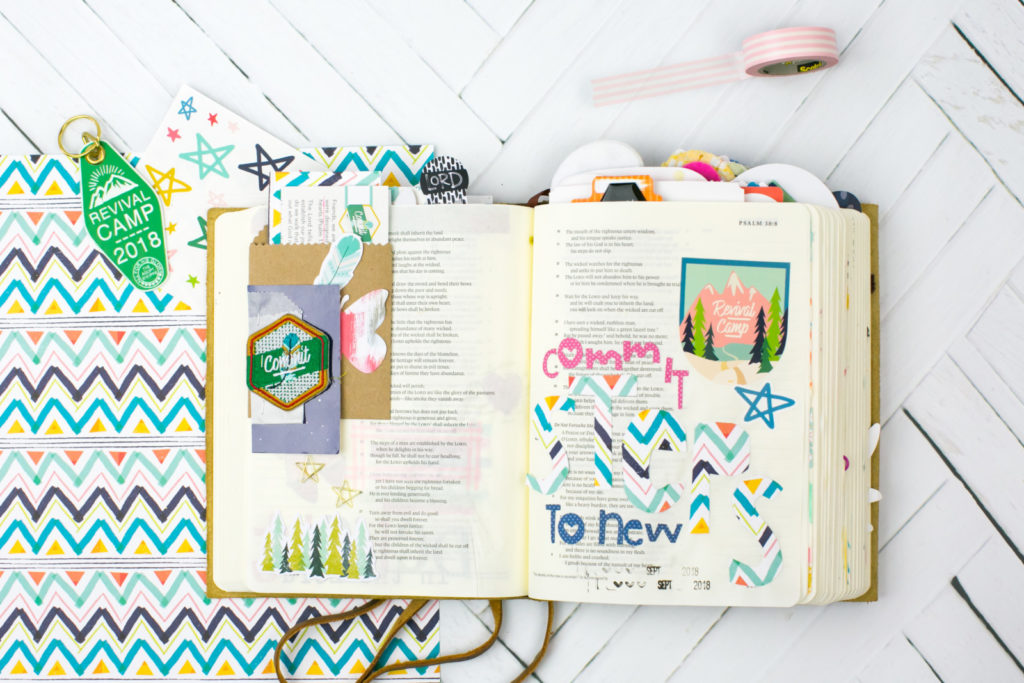 Mixed Media Bible Journaling Tutorial by Amy Bruce | Revival Camp - Commit - Psalm 37:23-24 | Paper and Scissors
