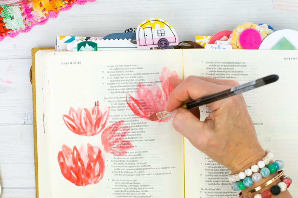 Watercolor Tutorial by Amy Bruce | Revival Camp 2018 Courage - Whimsical Watercolor Lotus Flowers and NeoColor II Stems