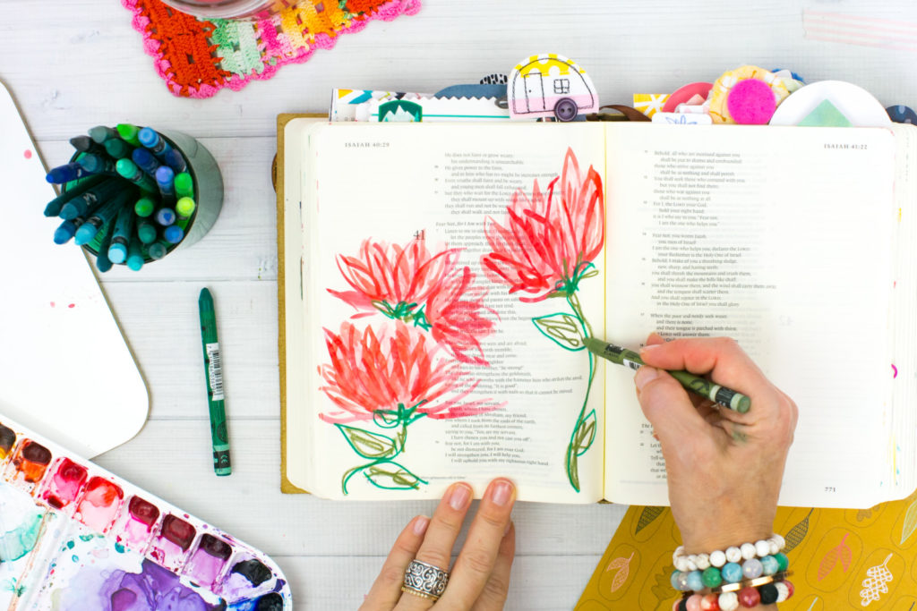 Watercolor Tutorial by Amy Bruce | Revival Camp 2018 Courage - Whimsical Watercolor Lotus Flowers and NeoColor II Stems