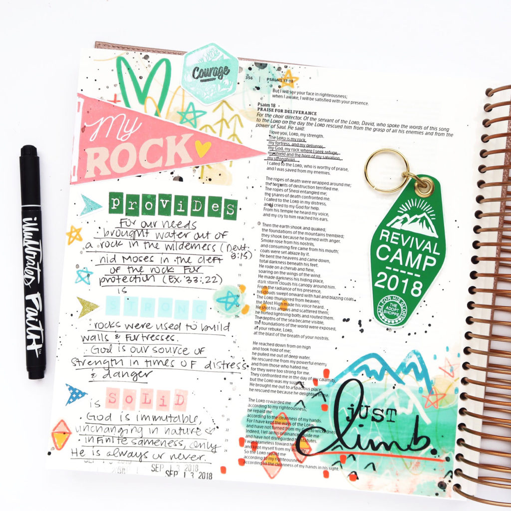 Bible Journaling Process Video by Jillian aka Hello Jillsky | Revival Camp Courage | Psalm 18:2 | Illustrating Bible