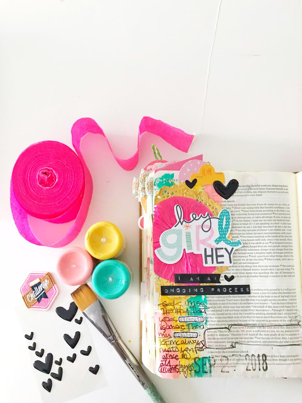 Bible Journaling Process by April Crosier | Process in the Challenge | Revival Camp | 2 Corinthians 12:9