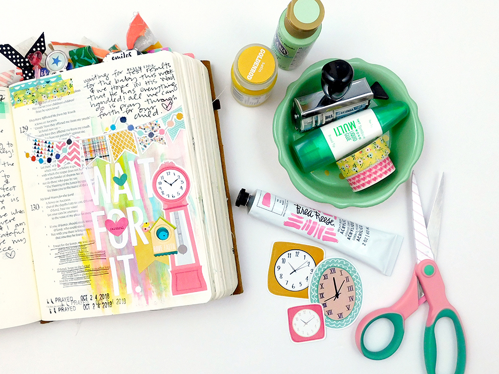 Print & Pray Hybrid Mixed Media Bible Journaling by Elaine Davis using digital printables | Wait For It... | Psalm 130