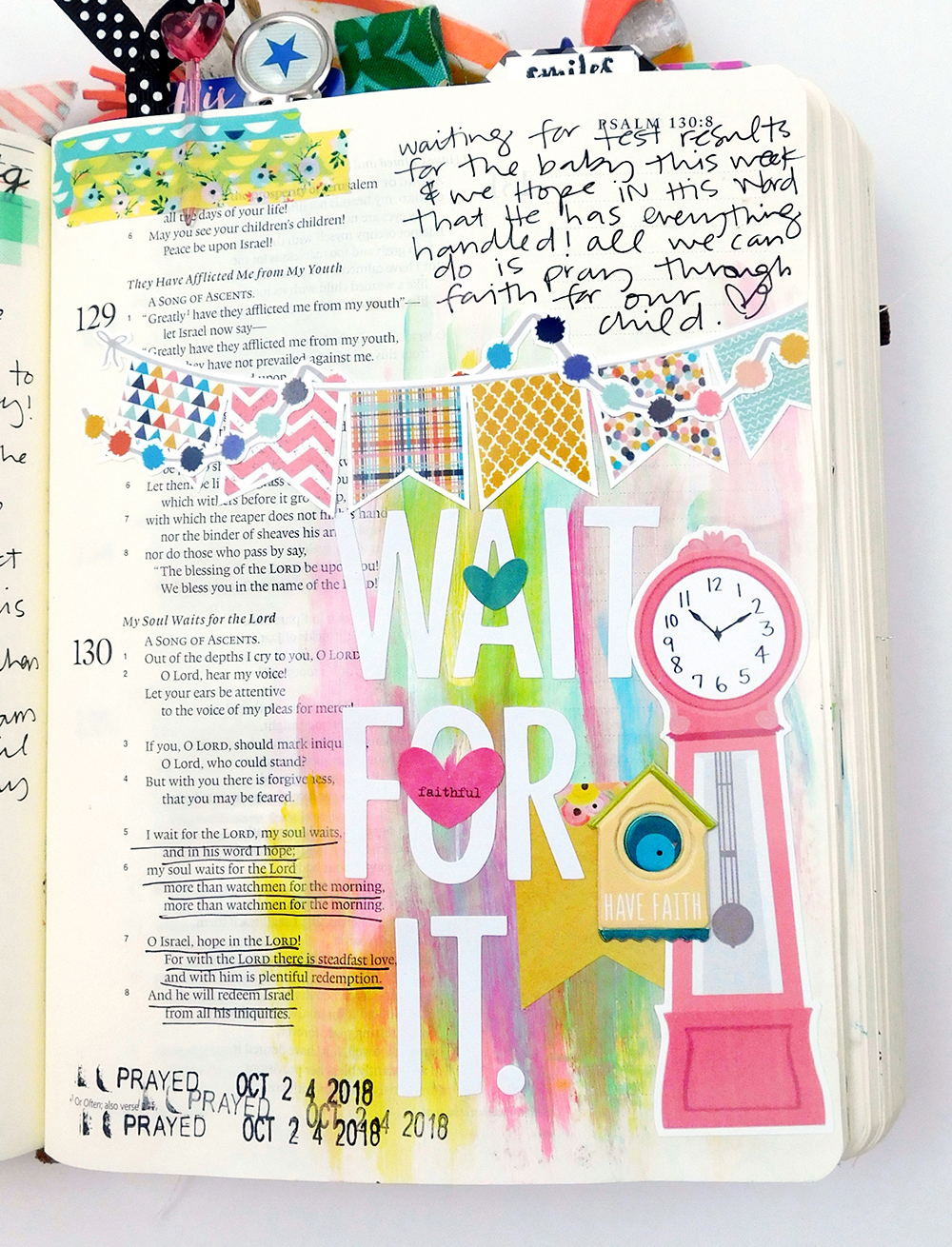 Print & Pray Hybrid Mixed Media Bible Journaling by Elaine Davis using digital printables | Wait For It... | Psalm 130