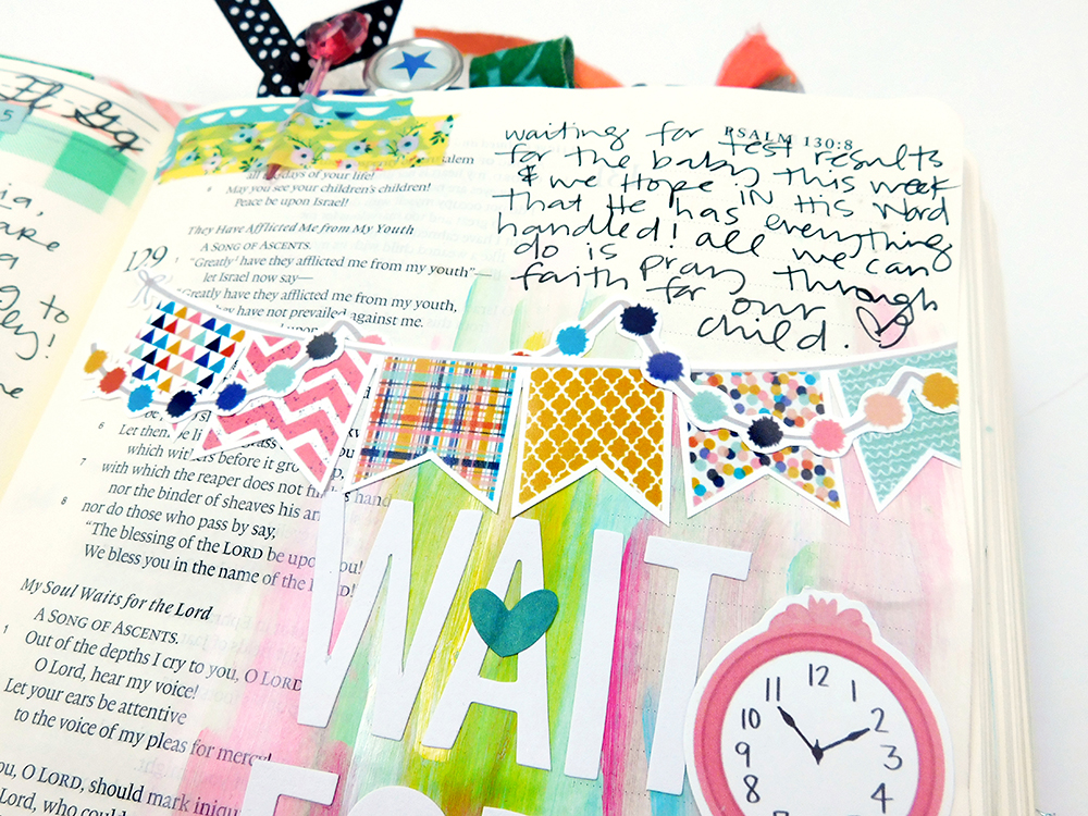 Print & Pray Hybrid Mixed Media Bible Journaling by Elaine Davis using digital printables | Wait For It... | Psalm 130