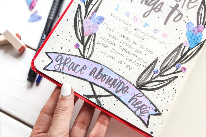 "This Bible Belongs To" Page: Journaling Bible Process Video | Lauren Lanker is back with another blog post and process video using her Permission Pages Devotional Kit–this time to create a "This Bible Belongs To" Page at the front of her Bible that says so much more than just her name. It speaks to our identity in Christ! When we remember who we are because of who God is, all our fears about "messing up" a page in our Journaling Bible fade away. Great for beginners!