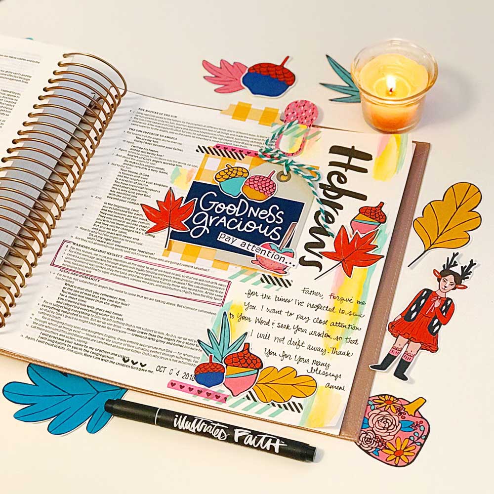 Print and Pray Hybrid Bible Journaling by Cristin Howell using digital printables | Pay Attention | Hebrews 2:1-4