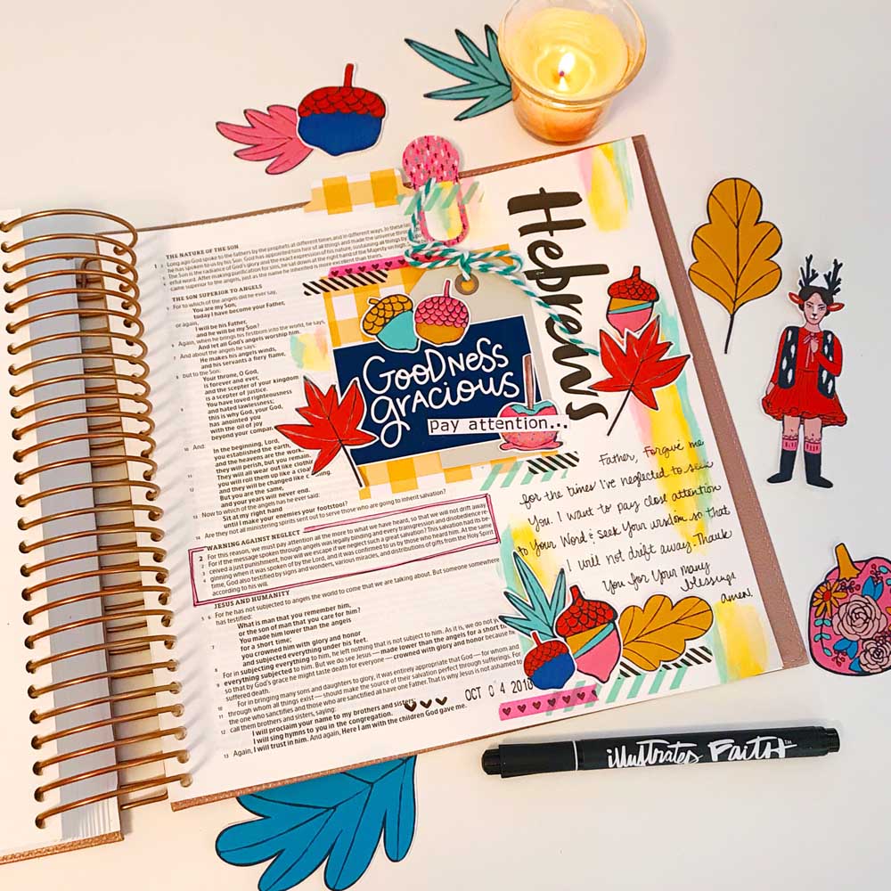 Print and Pray Hybrid Bible Journaling by Cristin Howell using digital printables | Pay Attention | Hebrews 2:1-4