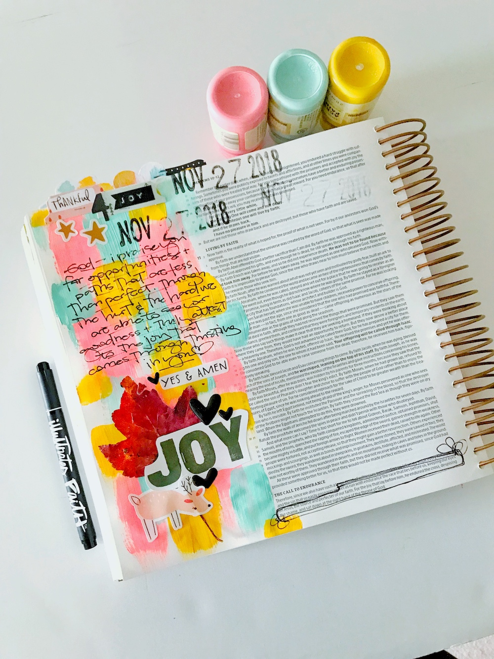 bible journaling 100 days of grace and gratitude with April aka marine parents | JOY | hebrews 12:1-2