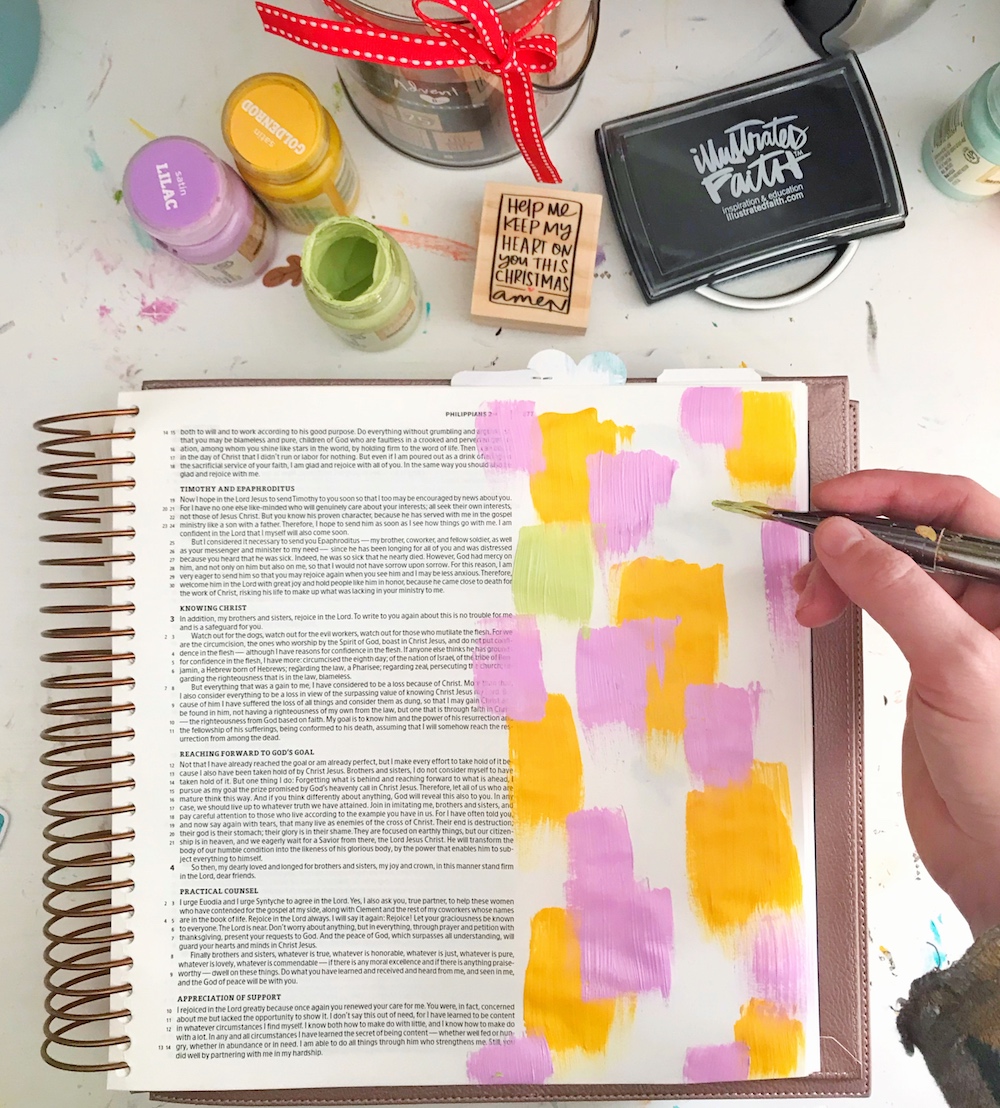 Mixed Media Bible Journaling Process using the Illustrated Faith Advent Collection available at Joann Stores | Less Art, More Jesus by April aka Marine Parents | Advent Season | Philippians 3:19-20