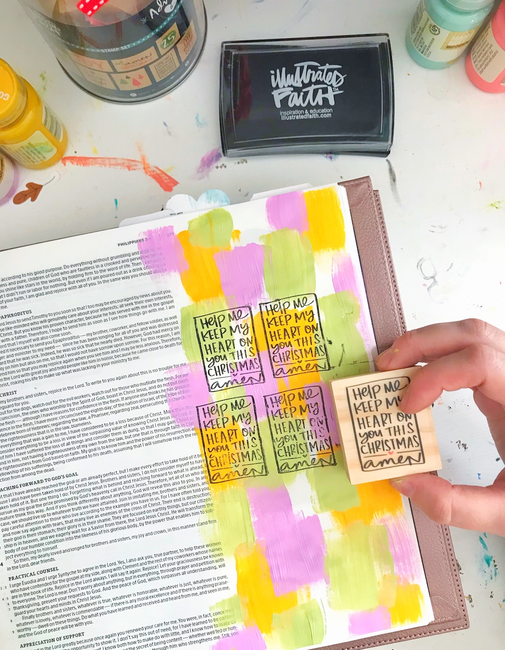 Mixed Media Bible Journaling Process using the Illustrated Faith Advent Collection available at Joann Stores | Less Art, More Jesus by April aka Marine Parents | Advent Season | Philippians 3:19-20